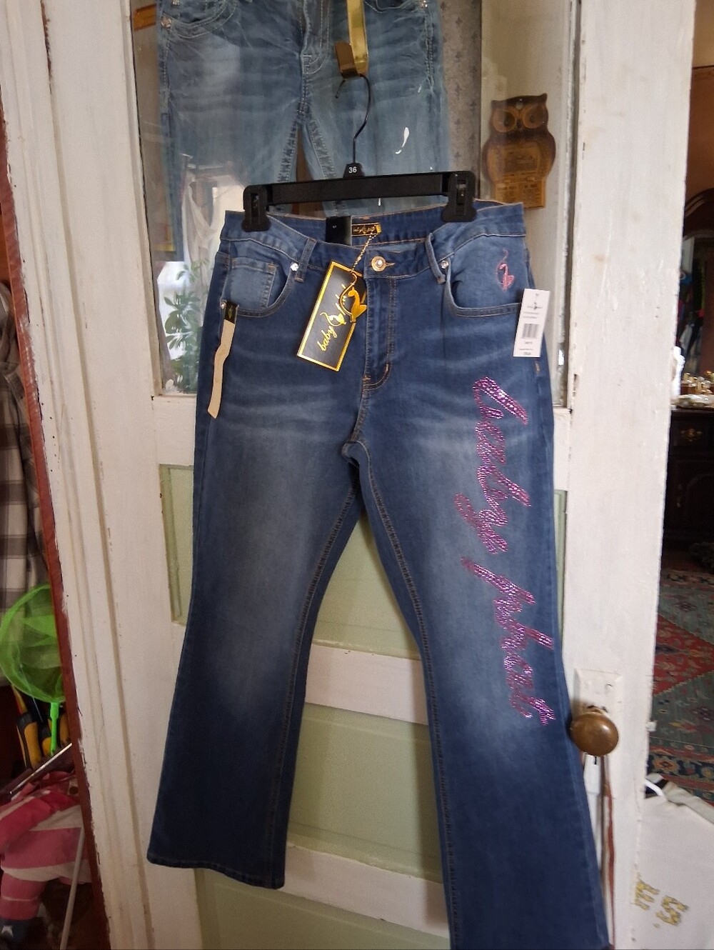 Baby Phat Blue Flared Jeans with Pink Sequin Script